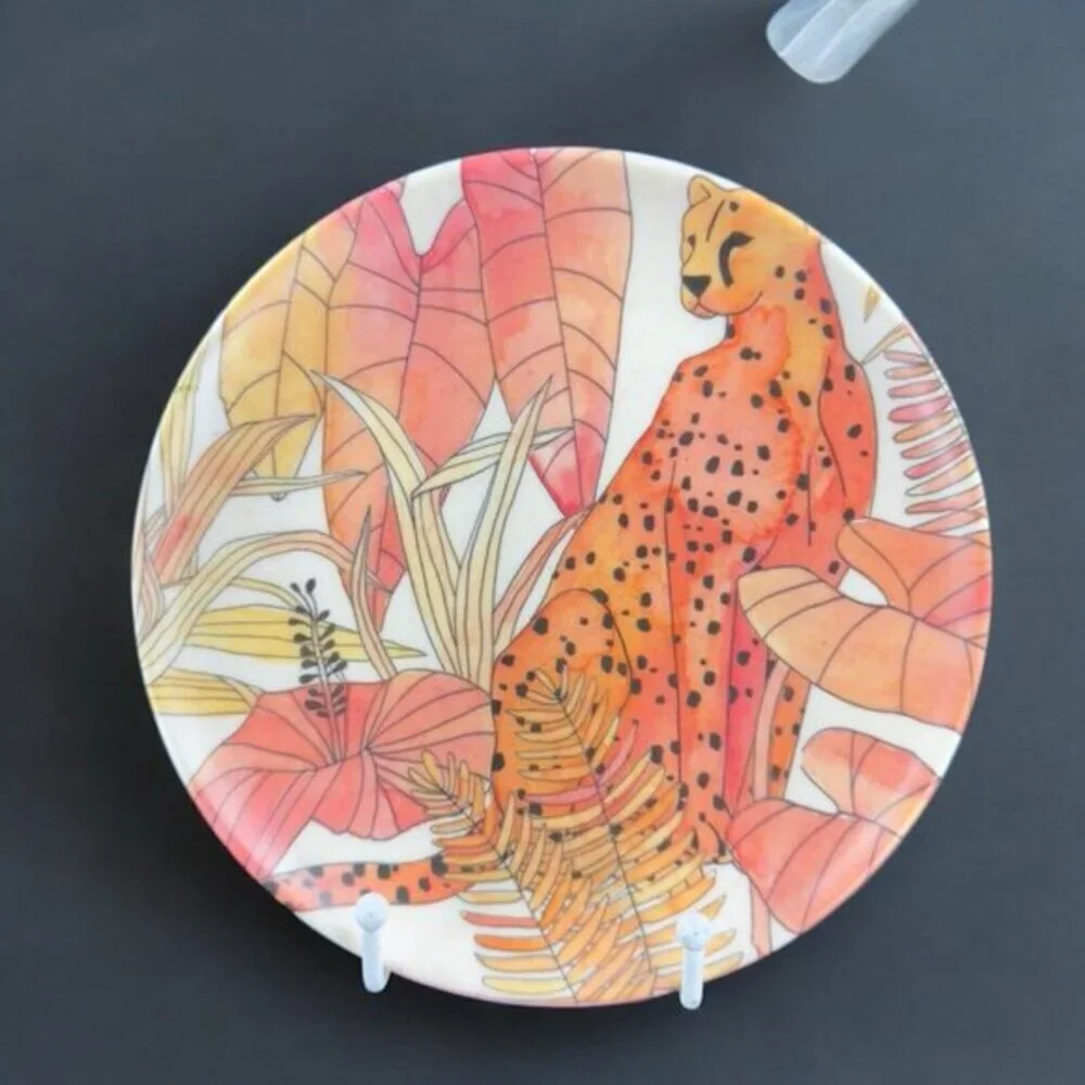 PRIMROSE ALLEY Bamboo‎ Fiber Dish Plate Tropical Palm Floral 8inch Set 4 Plates